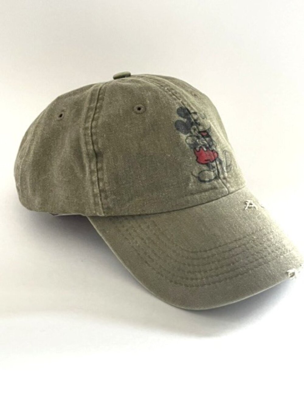 Disney Parks Mickey Mouse Hat Cap Distressed Olive Army Green Adjustable - Picture 3 of 11